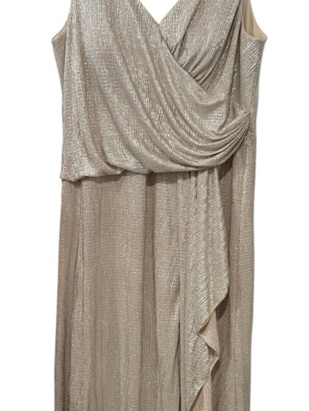 Oleg Cassini Metallic Draped Maxi Dress - Champagne Gold